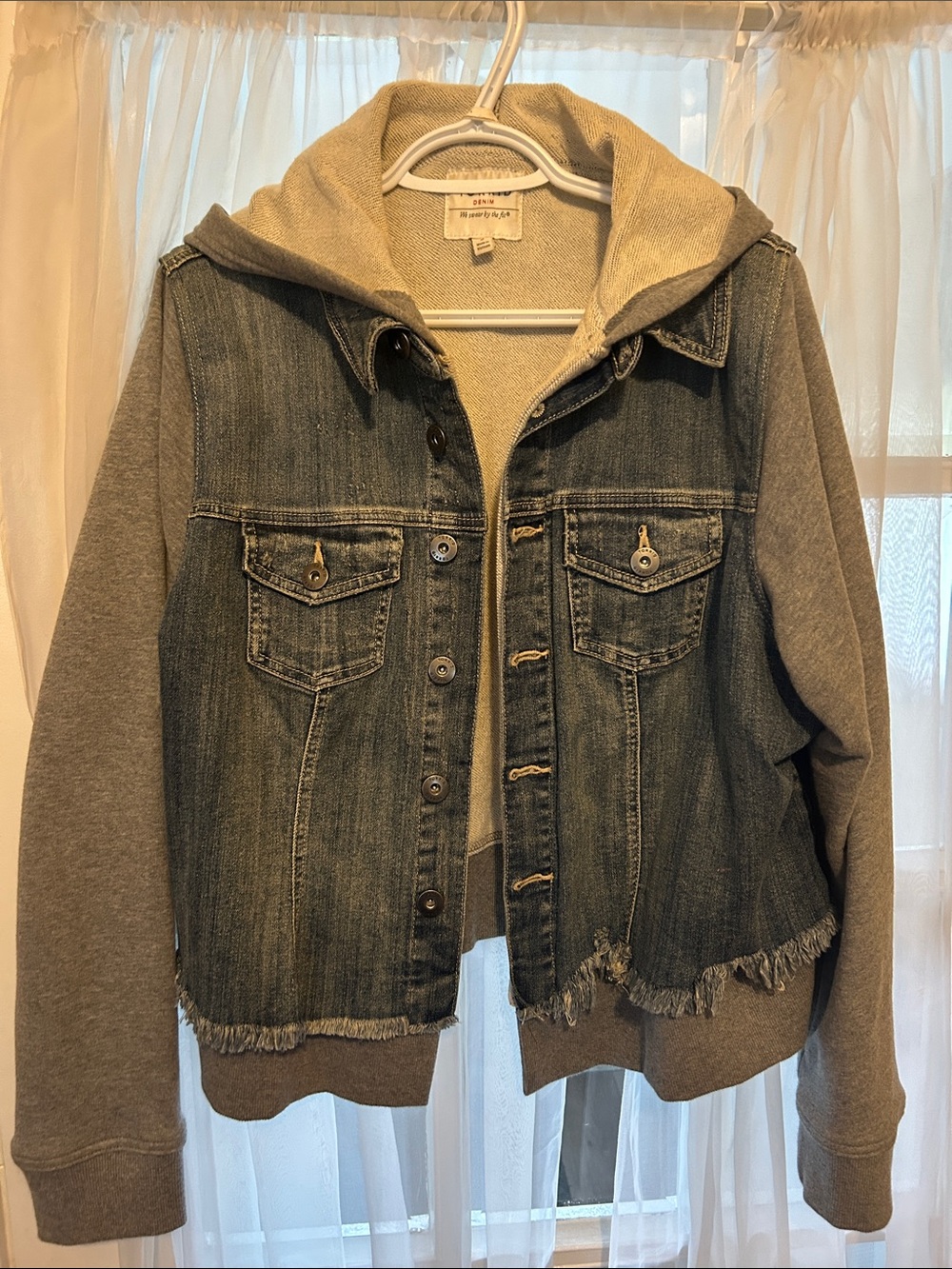 Torrid Women’s Mixed-Media Denim Jacket with Hood - Gray